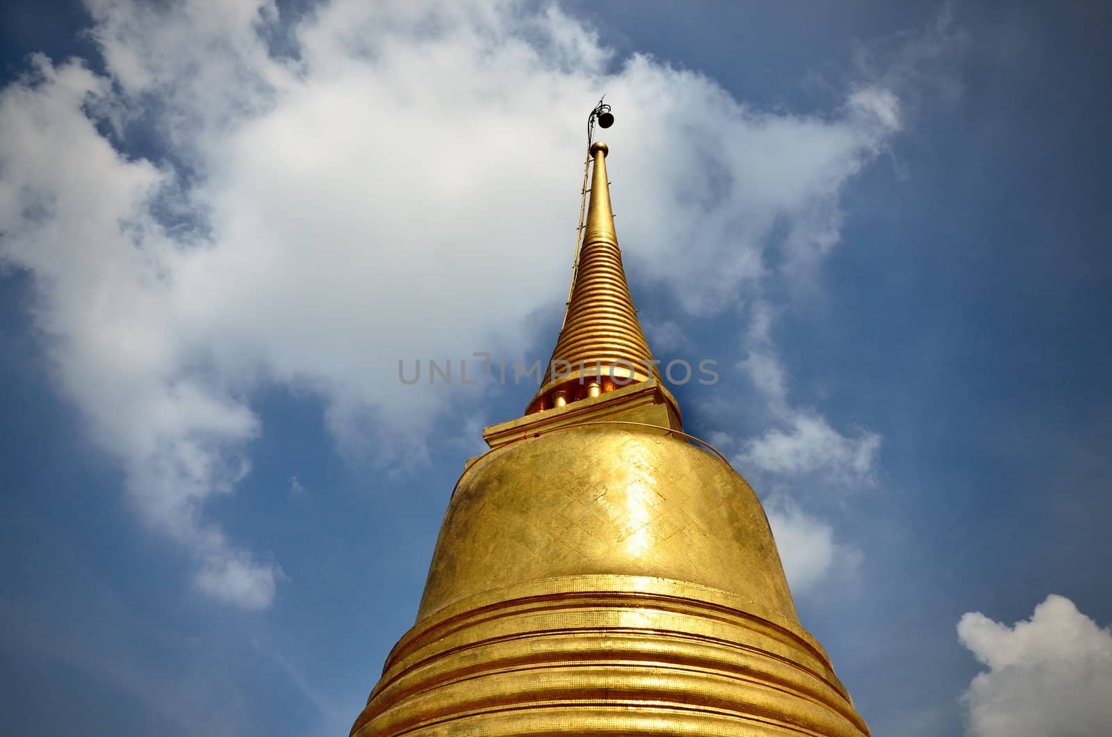 Golden pagoda on top of Golden mountain ,Wat Saket Ratcha Wora Maha Wihan, Bangkok, Thailand