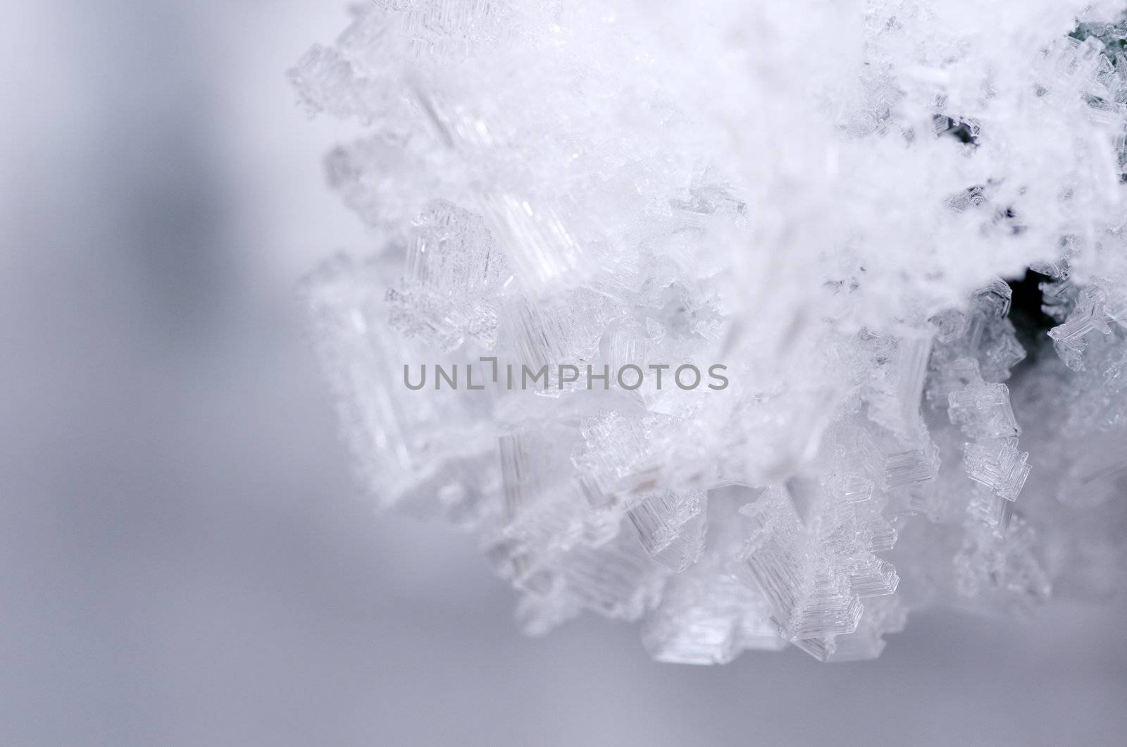 close up of ice crystals forming spiky ornaments