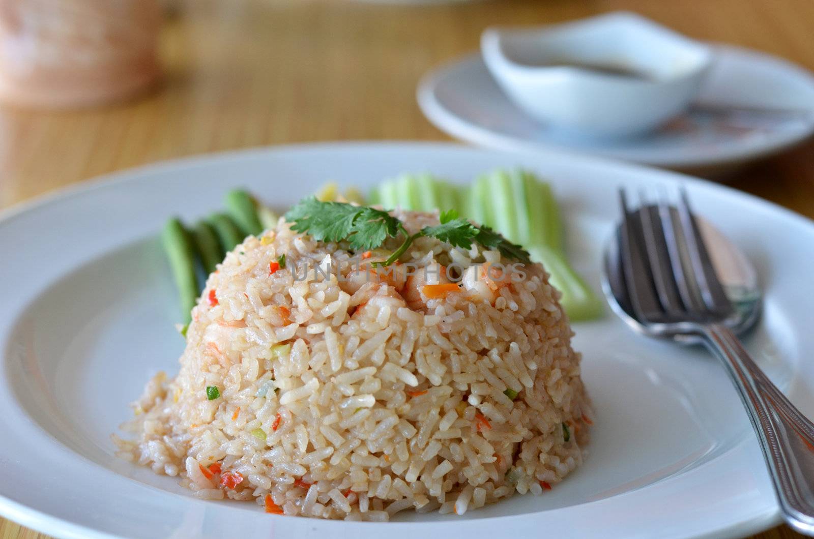 delicious food , prawns fried rice with chilli sauce