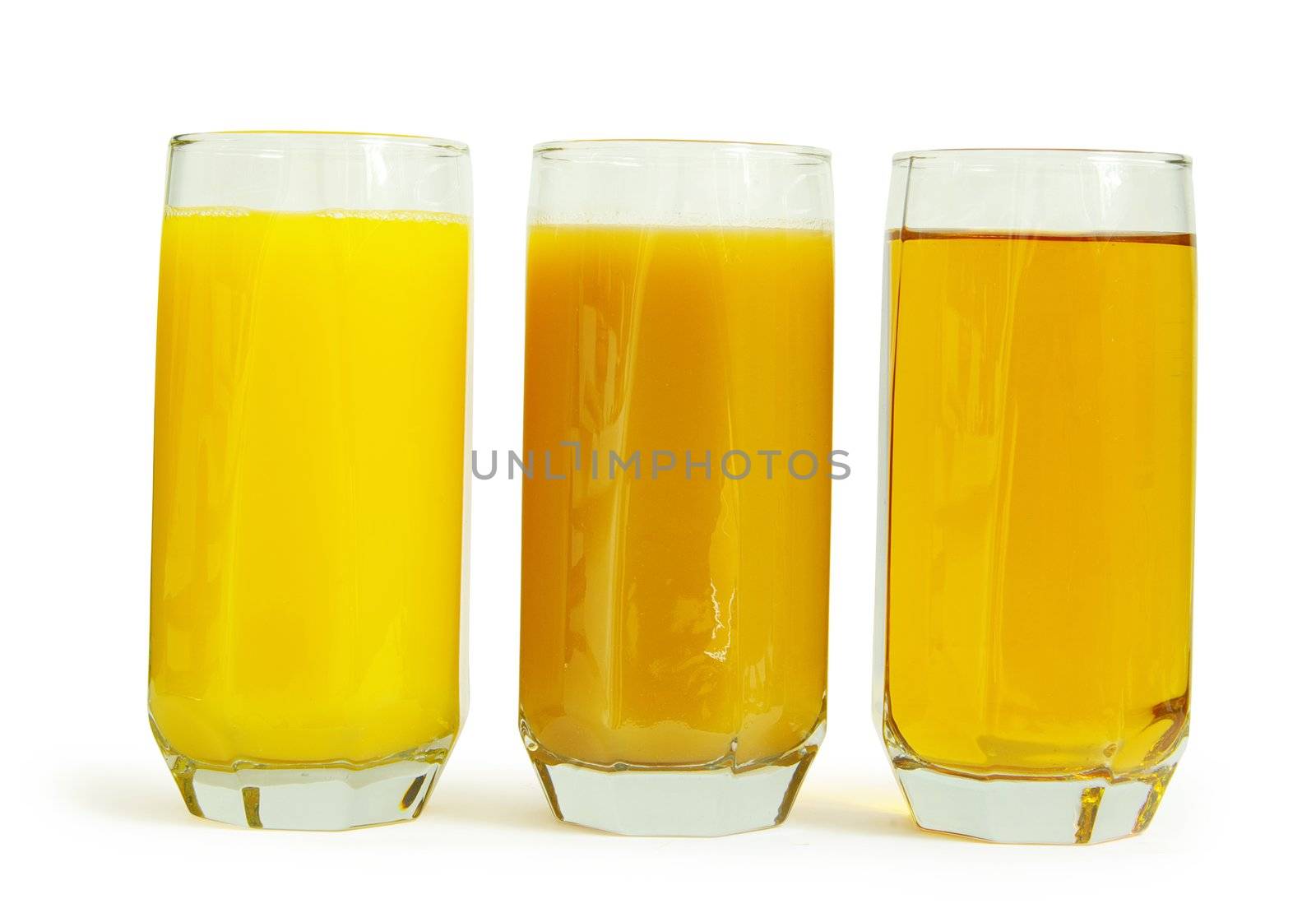 peach juice in glass isolated on white background