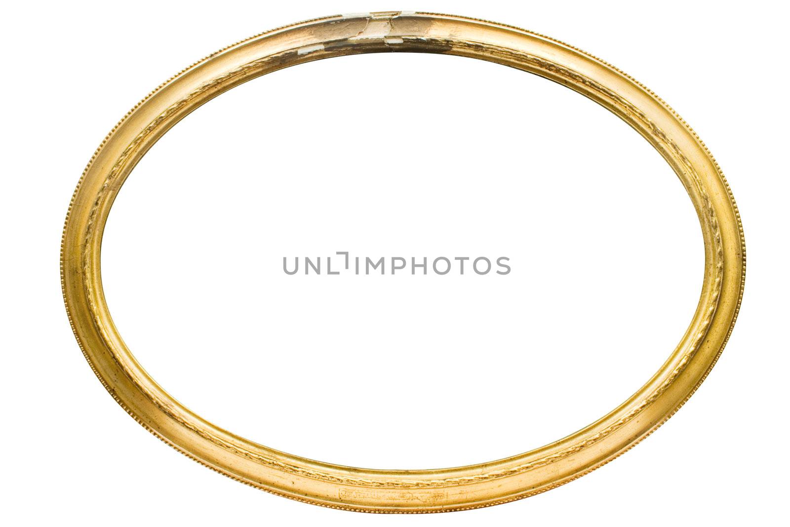 Empty golden picture frame isolated on white. File contains clipping path.