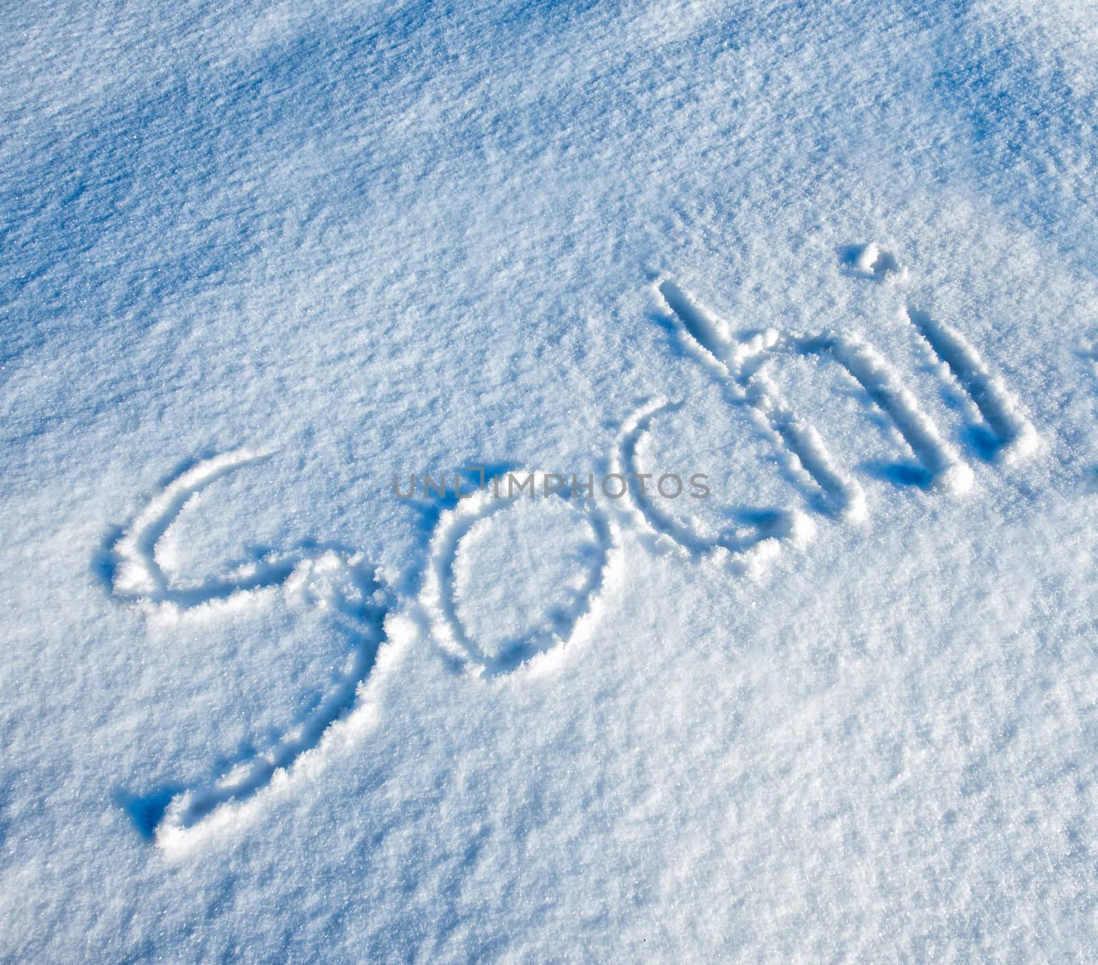 Sochi, host of the winter games 2014, written in snow