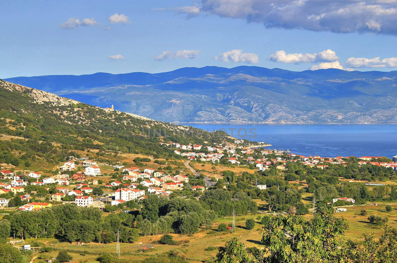 Baska bay mountain and sea landscape, Island of Krk, Croatia