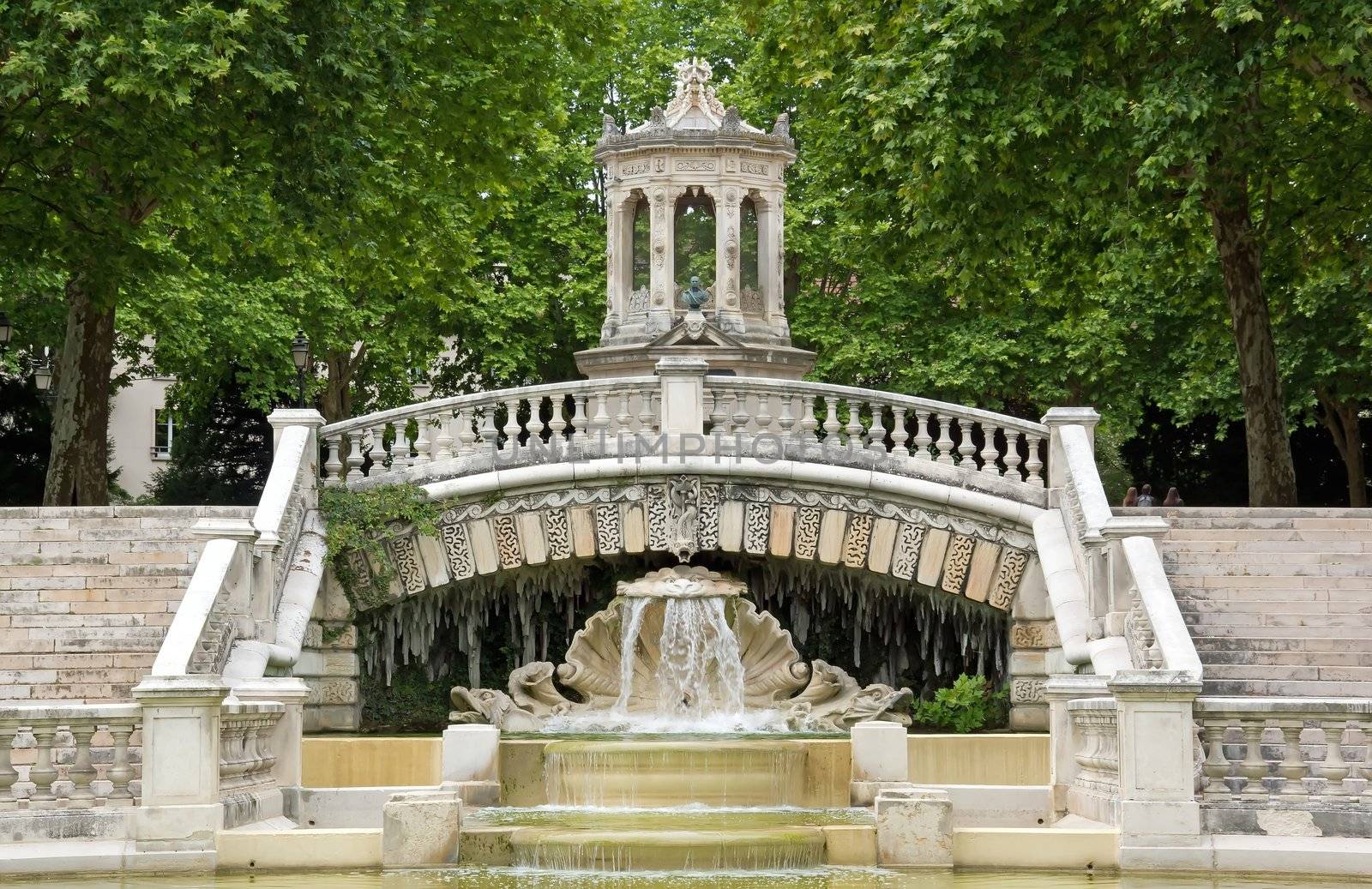 fountain Darcy in a romantic garden in Dijon (Burgundy France)
