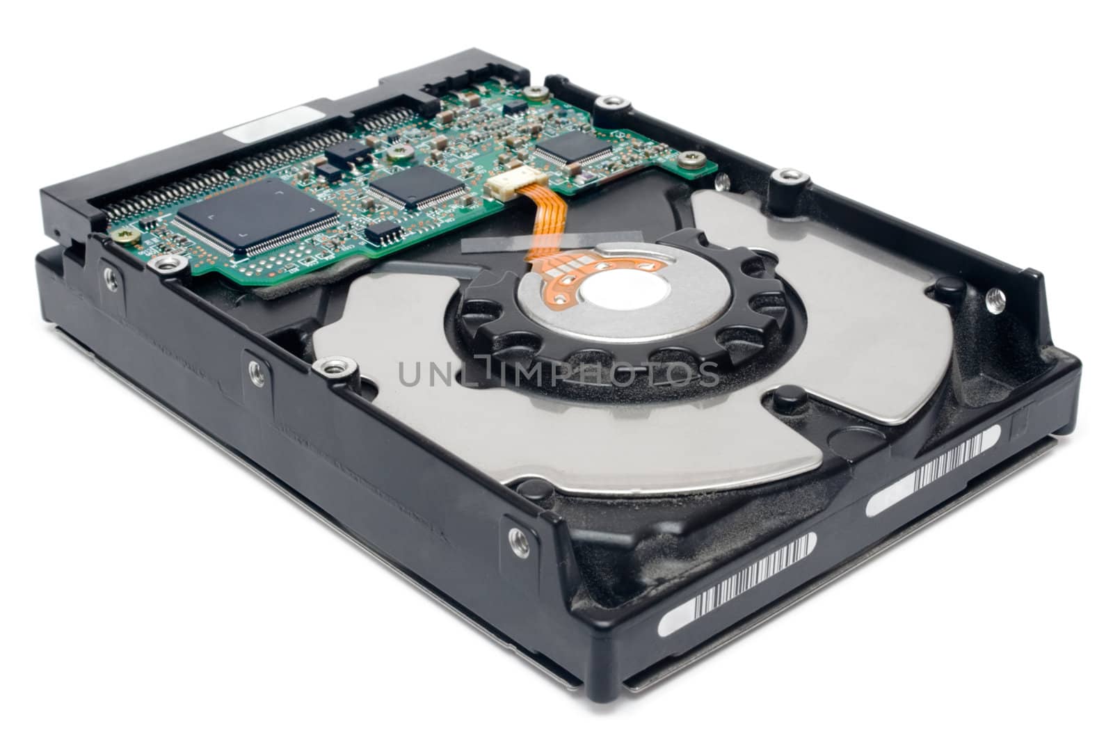 Broken hard disc isolated on white.