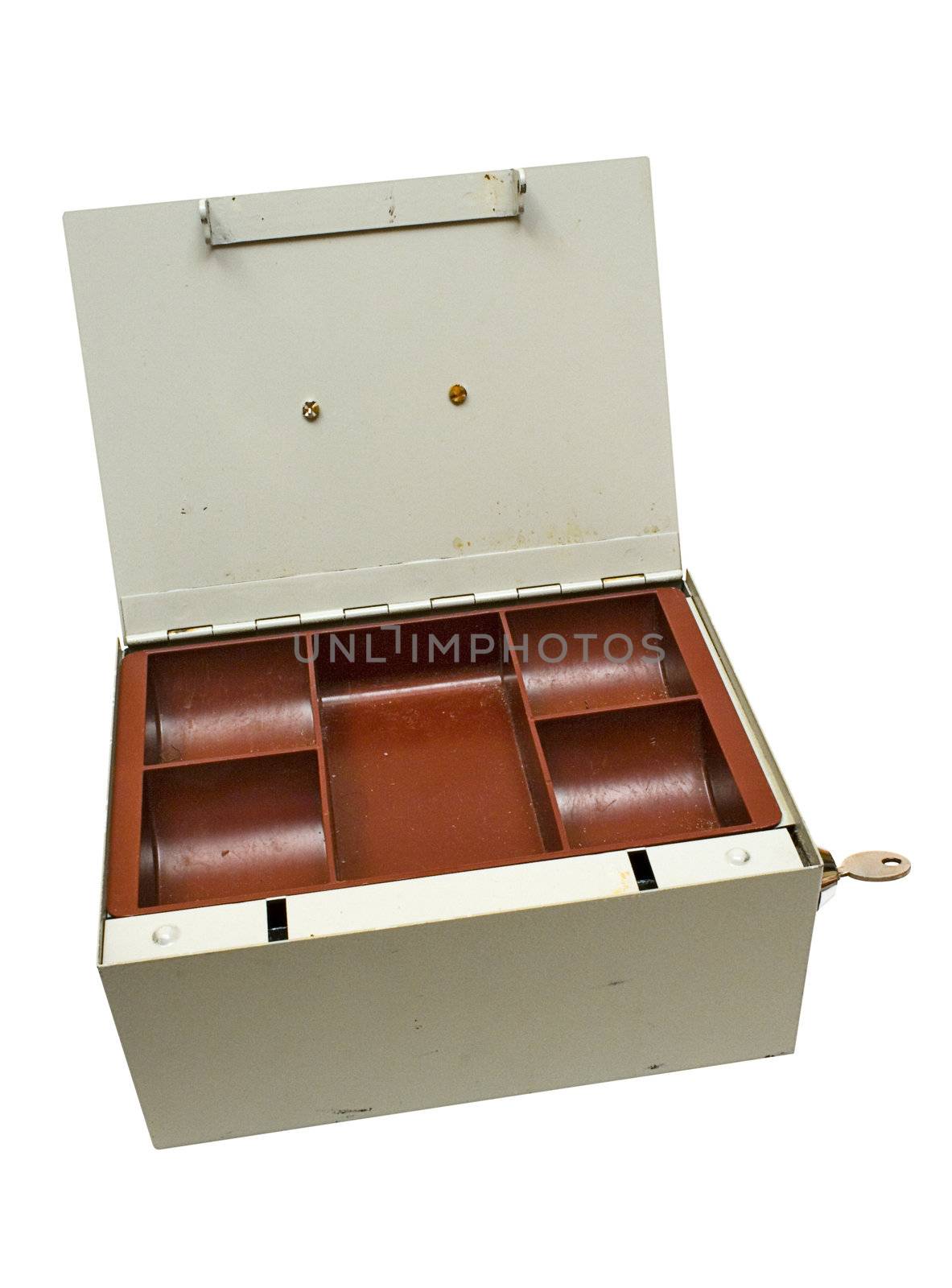 Opened empty cash box isolated on a white background. File contains clipping path.