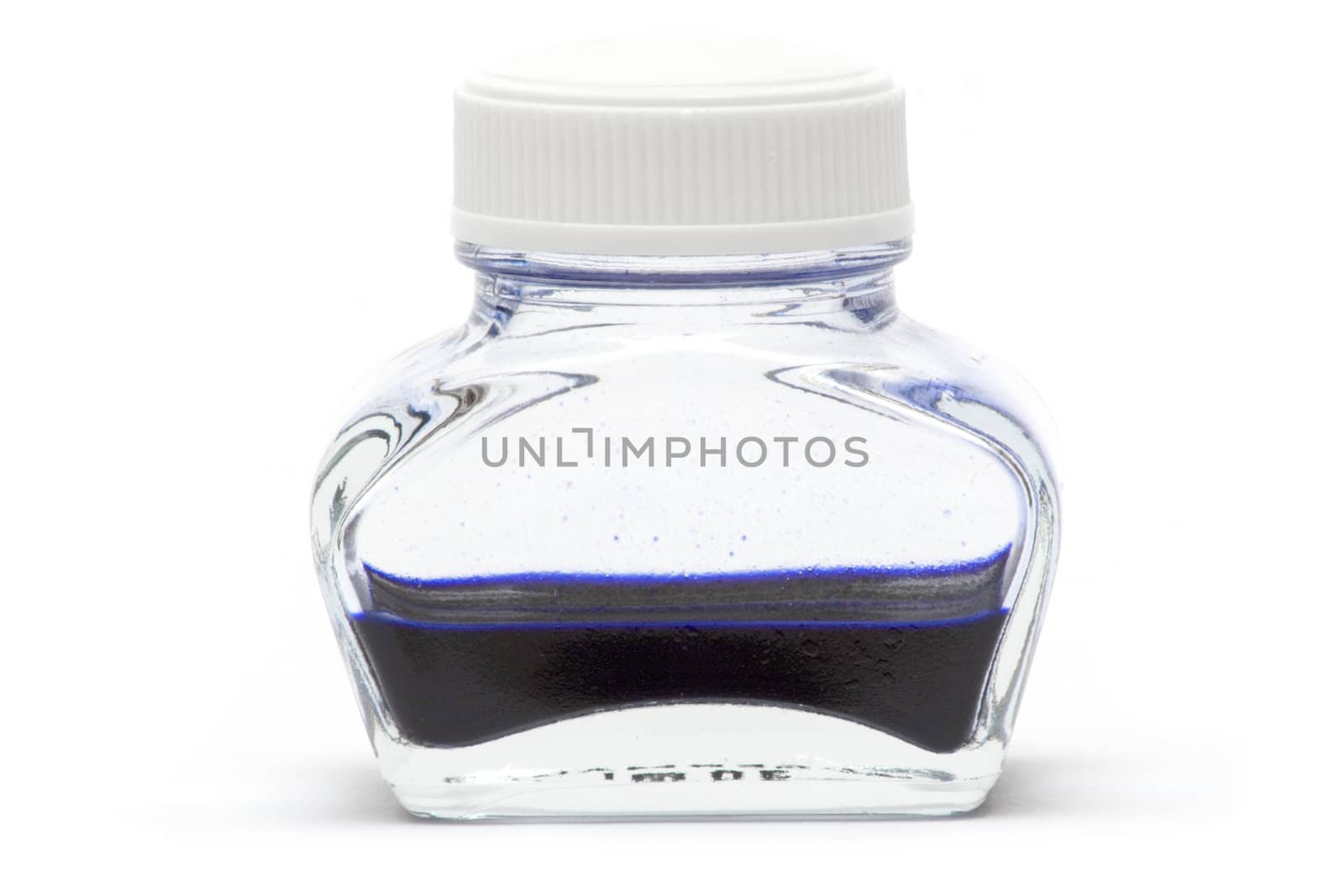 Blue ink bottle isolated on a white background.