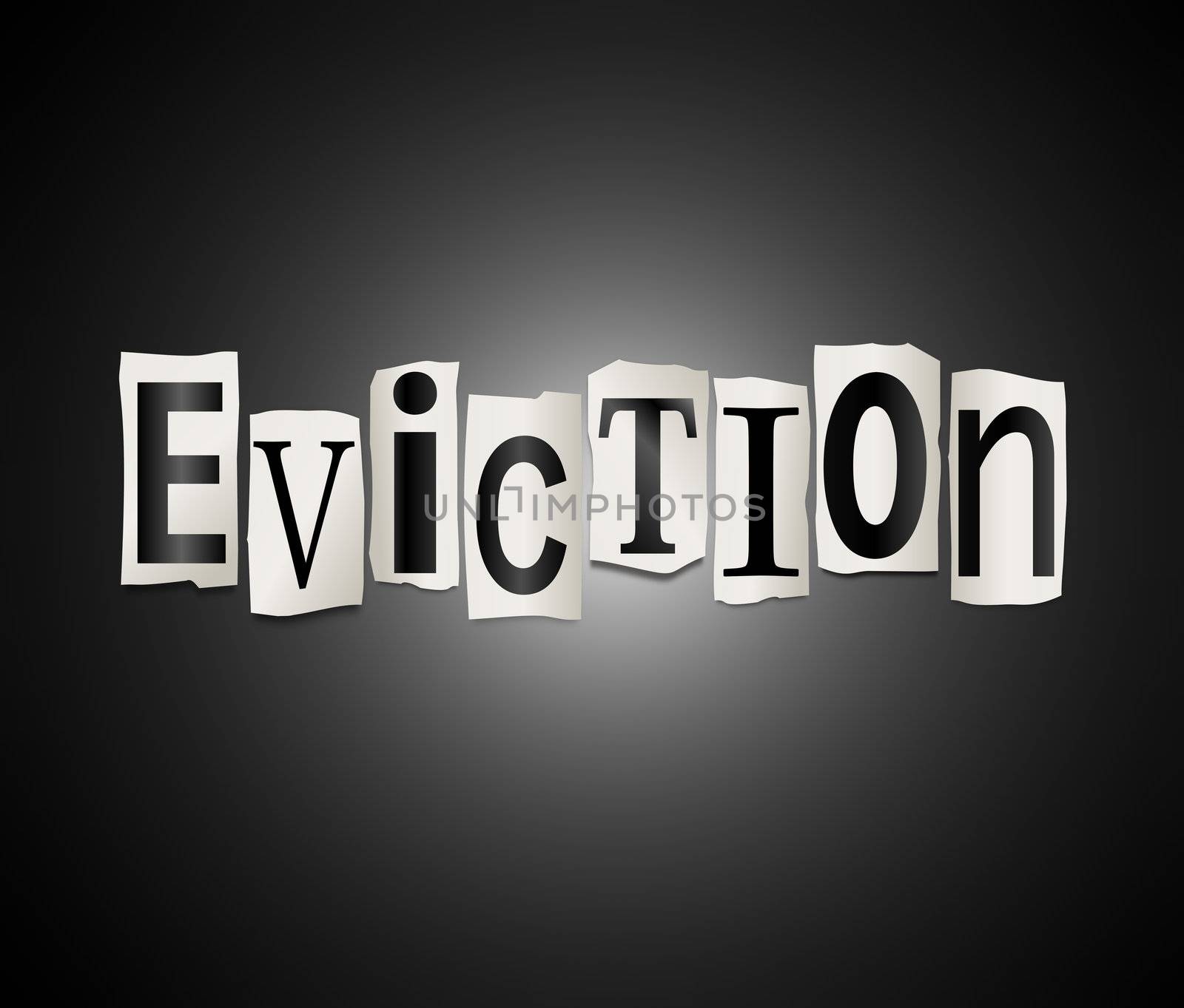 Illustration depicting cutout printed letters arranged to form the word eviction.