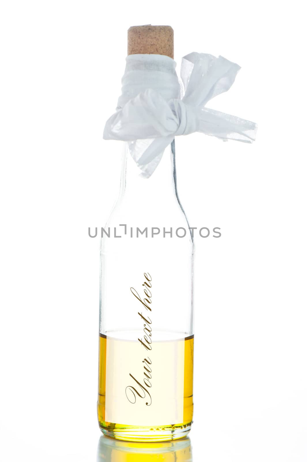 A bottle with olive oil on white background with a area for you text