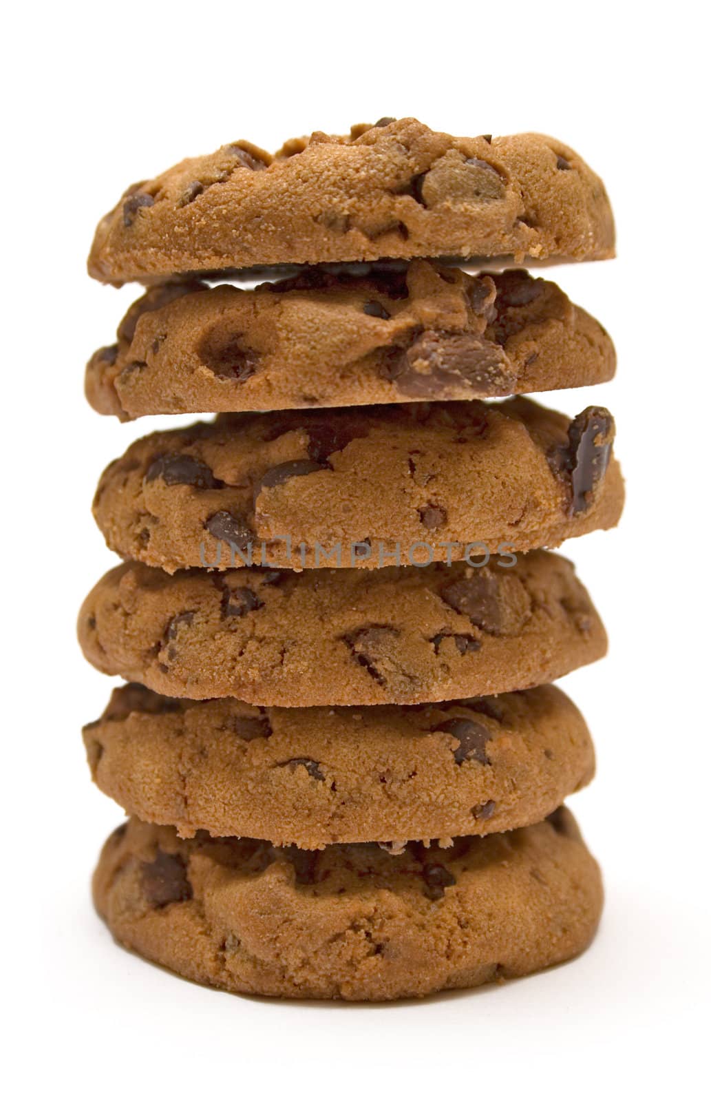 Stacked homemade cookies isolated on a white background.