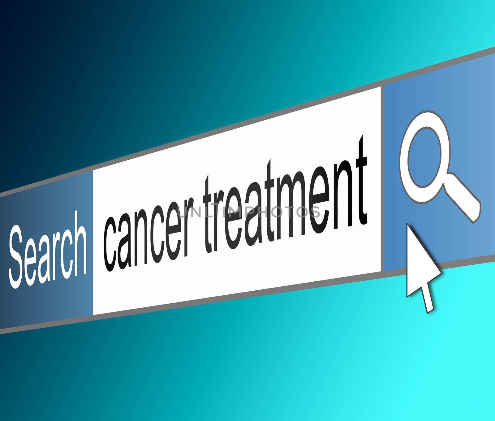 Illustration depicting a screen shot of an internet search bar containing a cancer treatment concept.