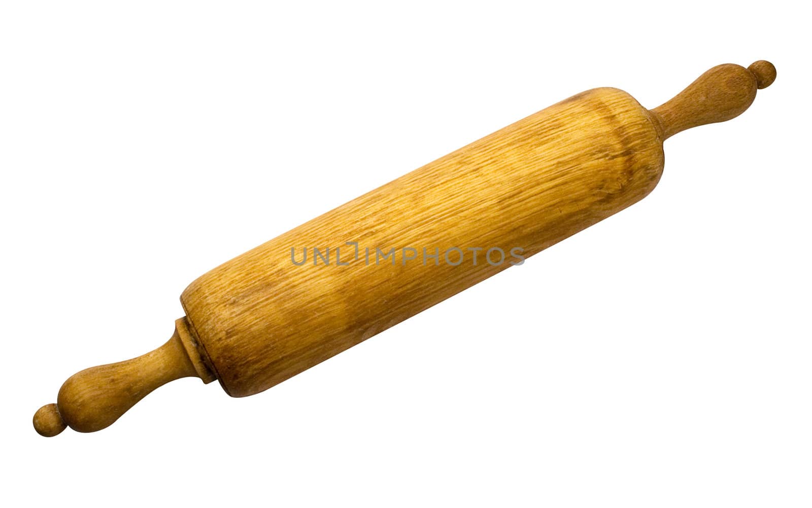 Old rolling pin isolated on a white background. File contains clipping path.