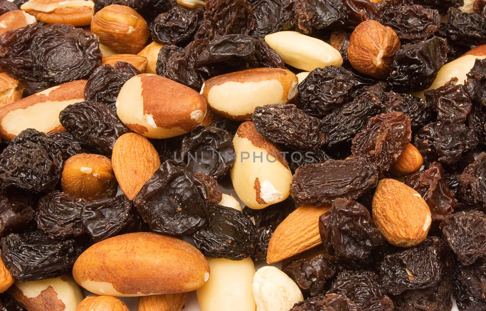 Raisins and nuts.
