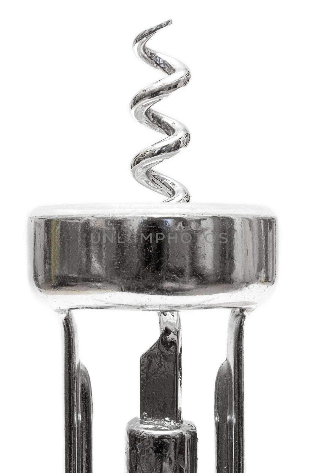 Chrome corkscrew isolated on a white background.