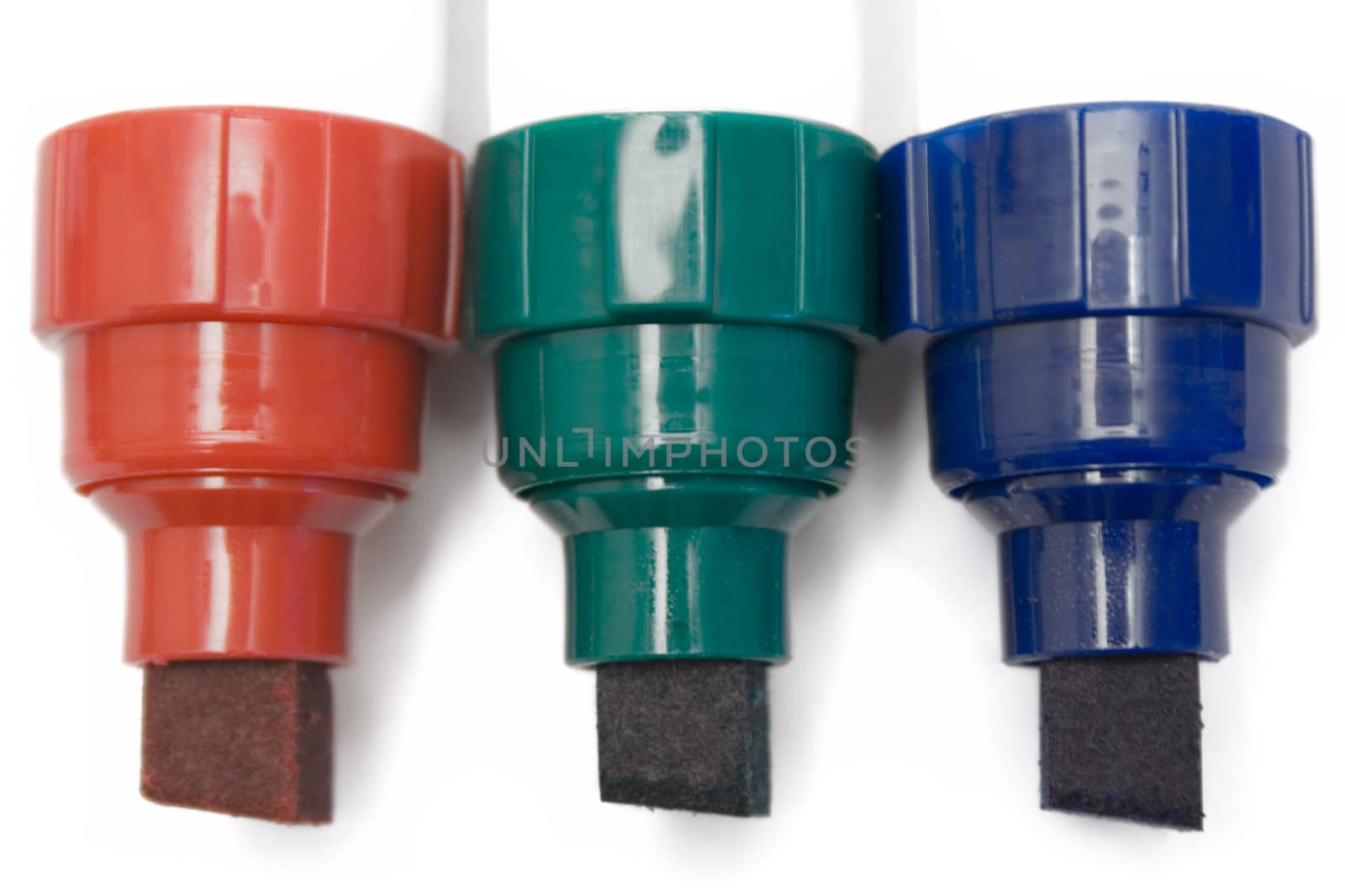 Red, green and blue marker isolated on a white background.