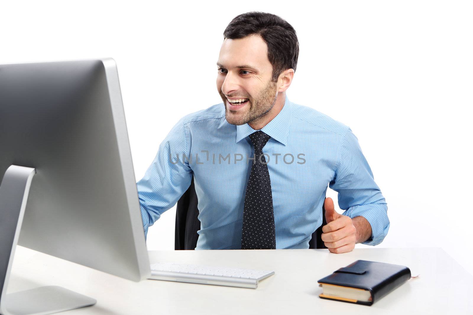 Business man working on a computer