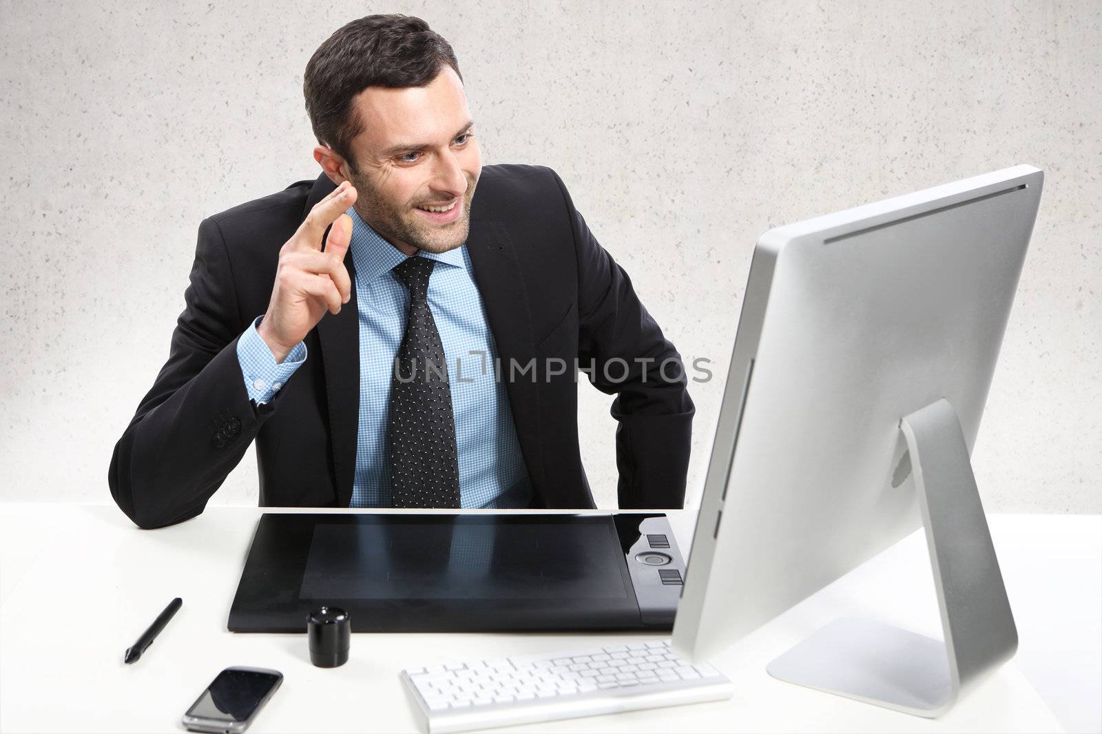 Business man working on a computer