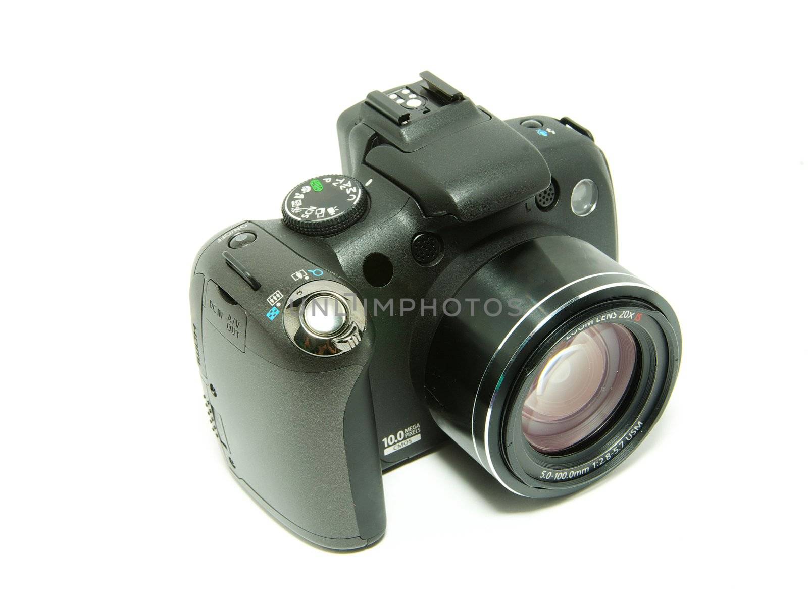 black digital camera isolated on a white