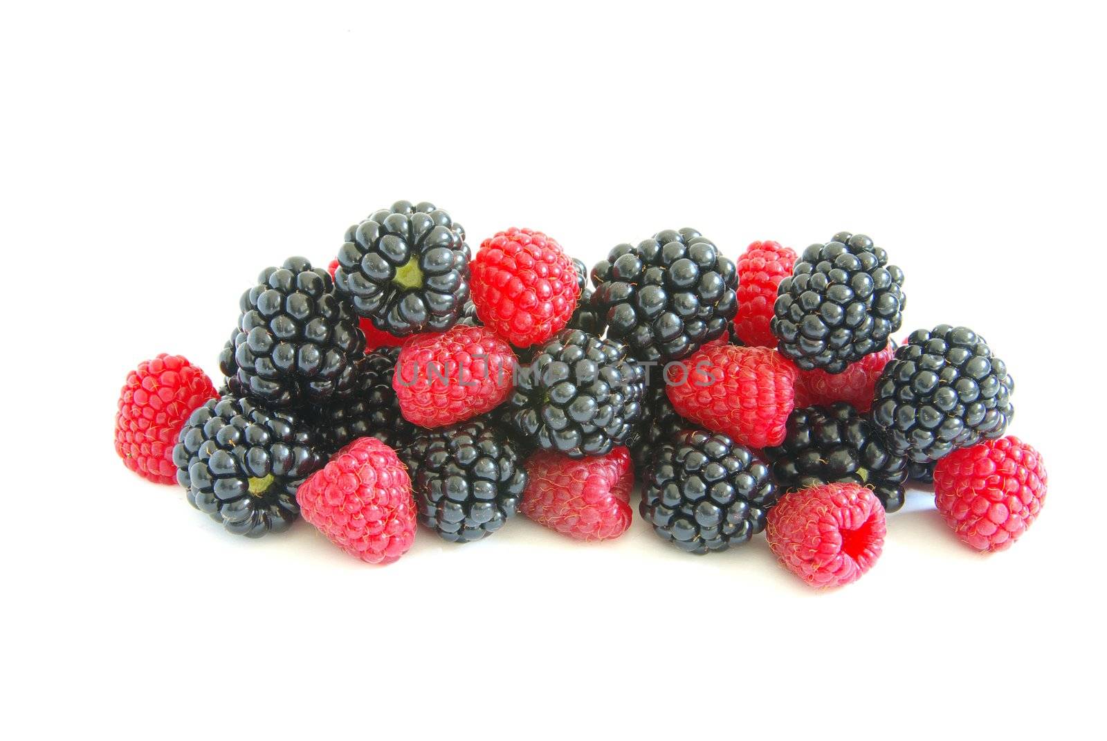 blackberry and raspberry on  white isolated background