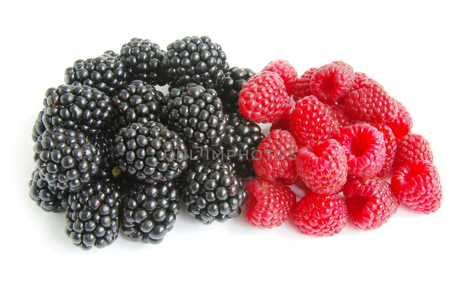 raspberry and blackberry on  white isolated background