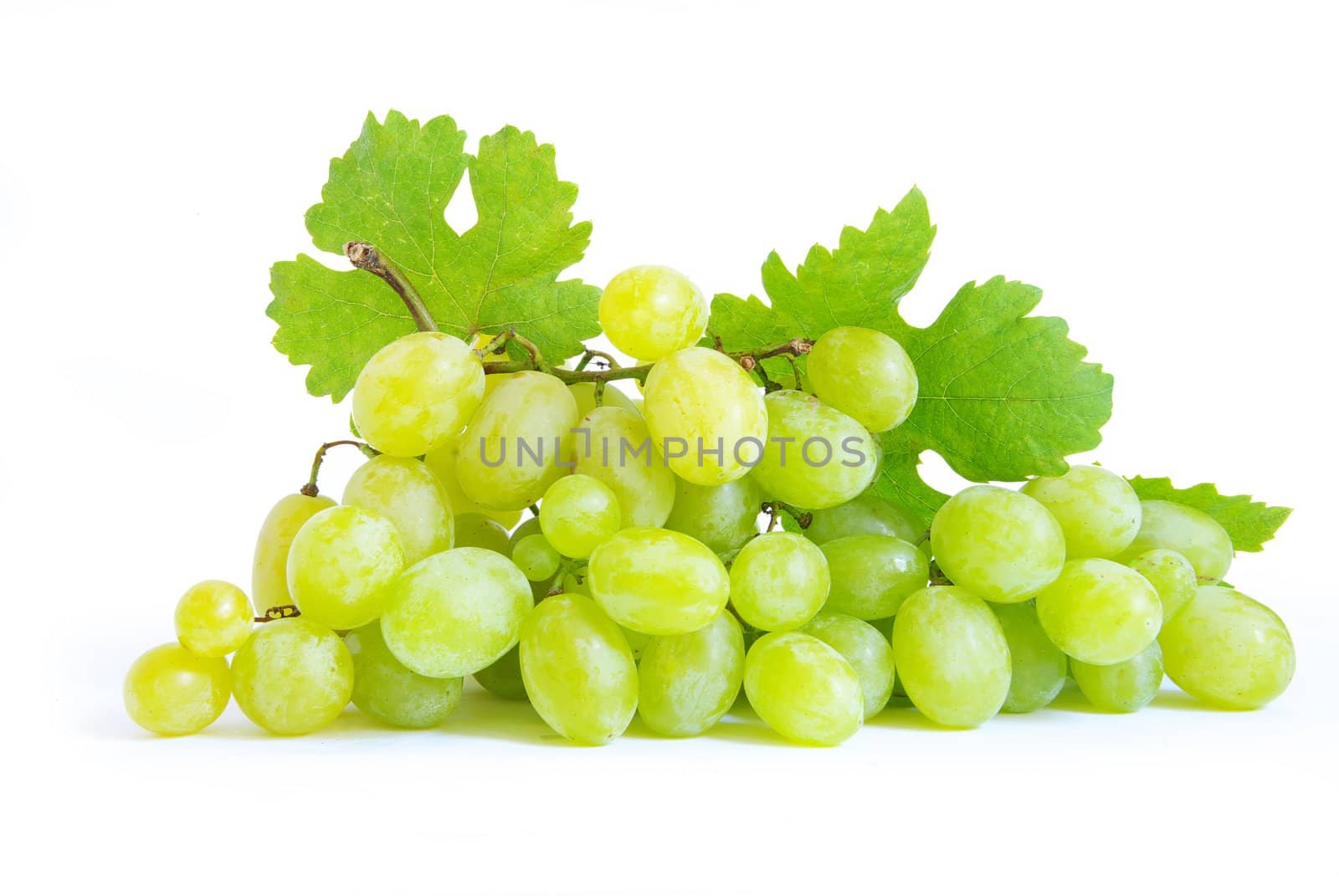  grape with green leaves isolated on white background