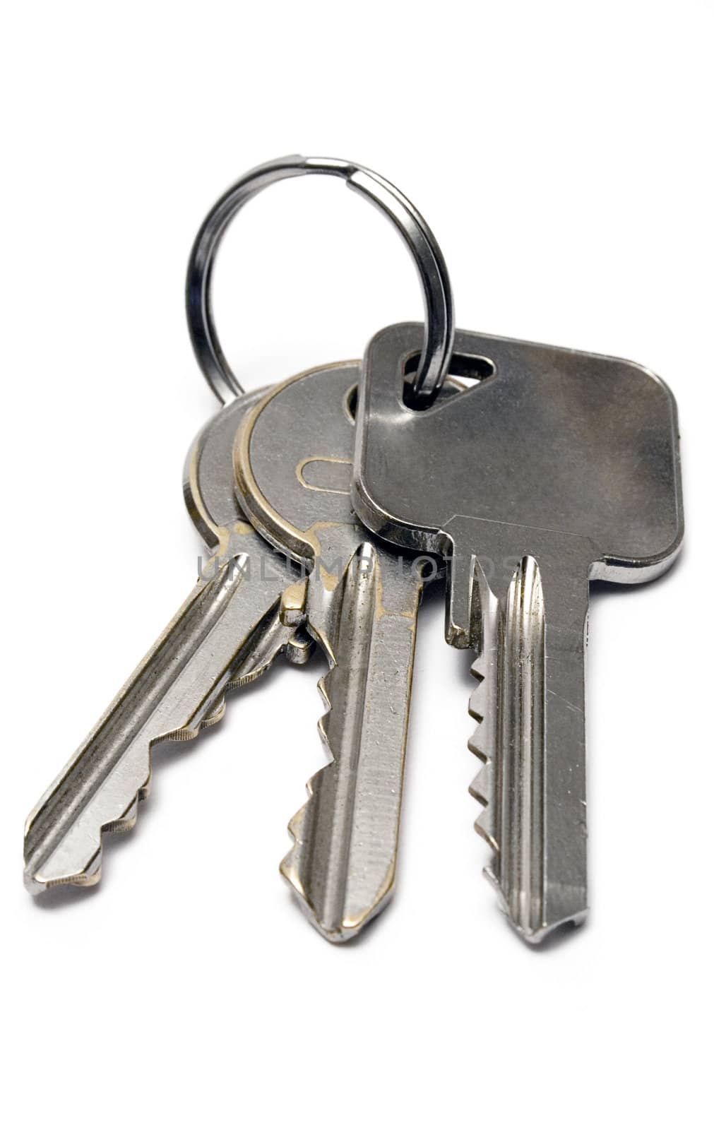 Three keys on a ring. Isolated on a white background.