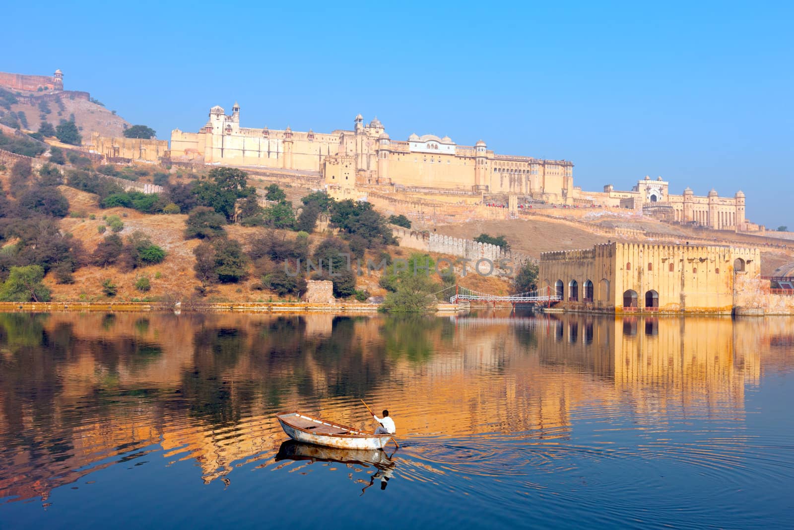 Maota Lake and Amber Fort in Jaipur, Rajasthan, India, Asia