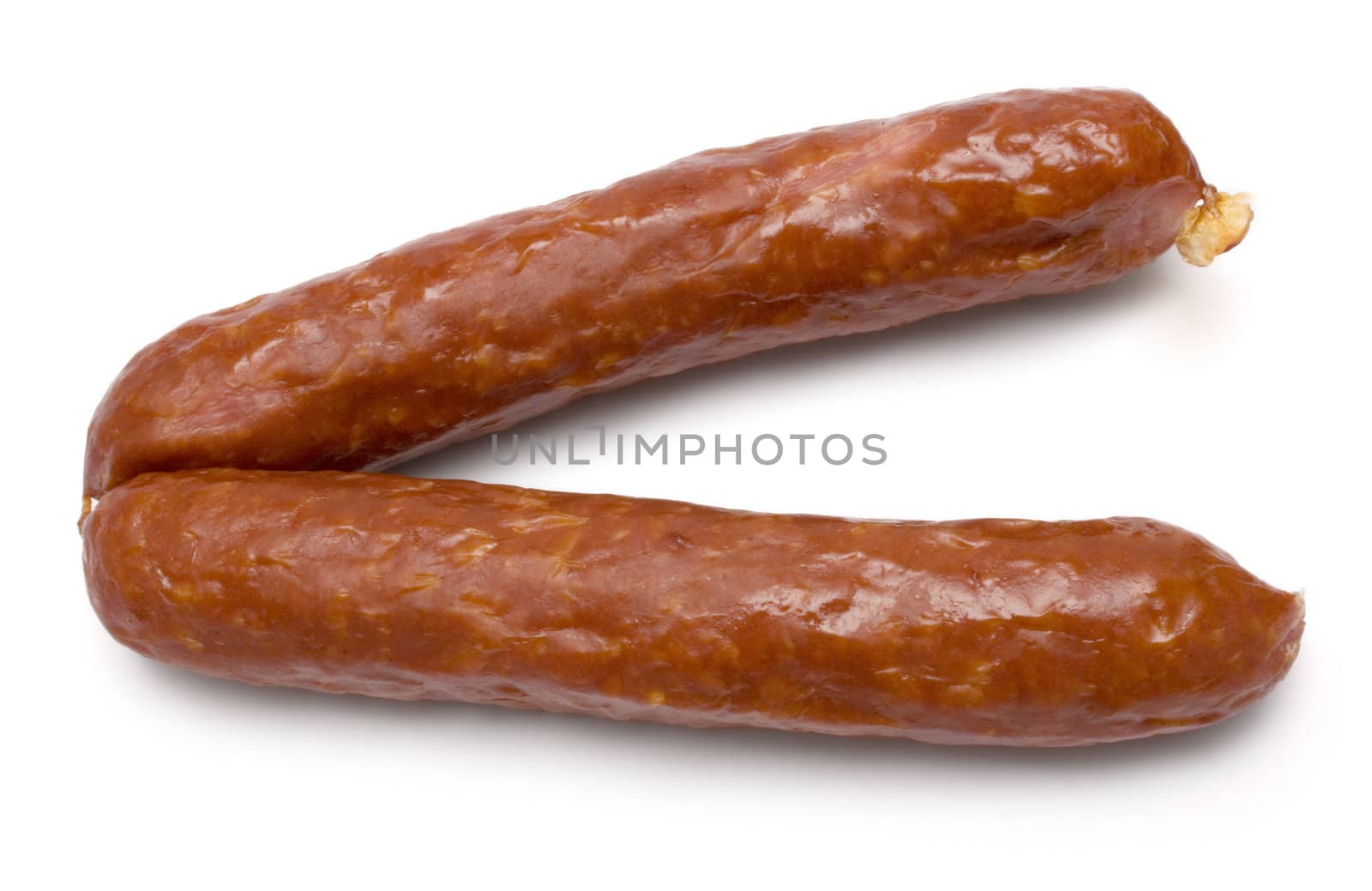 Pair of sausages isolated on a white background.