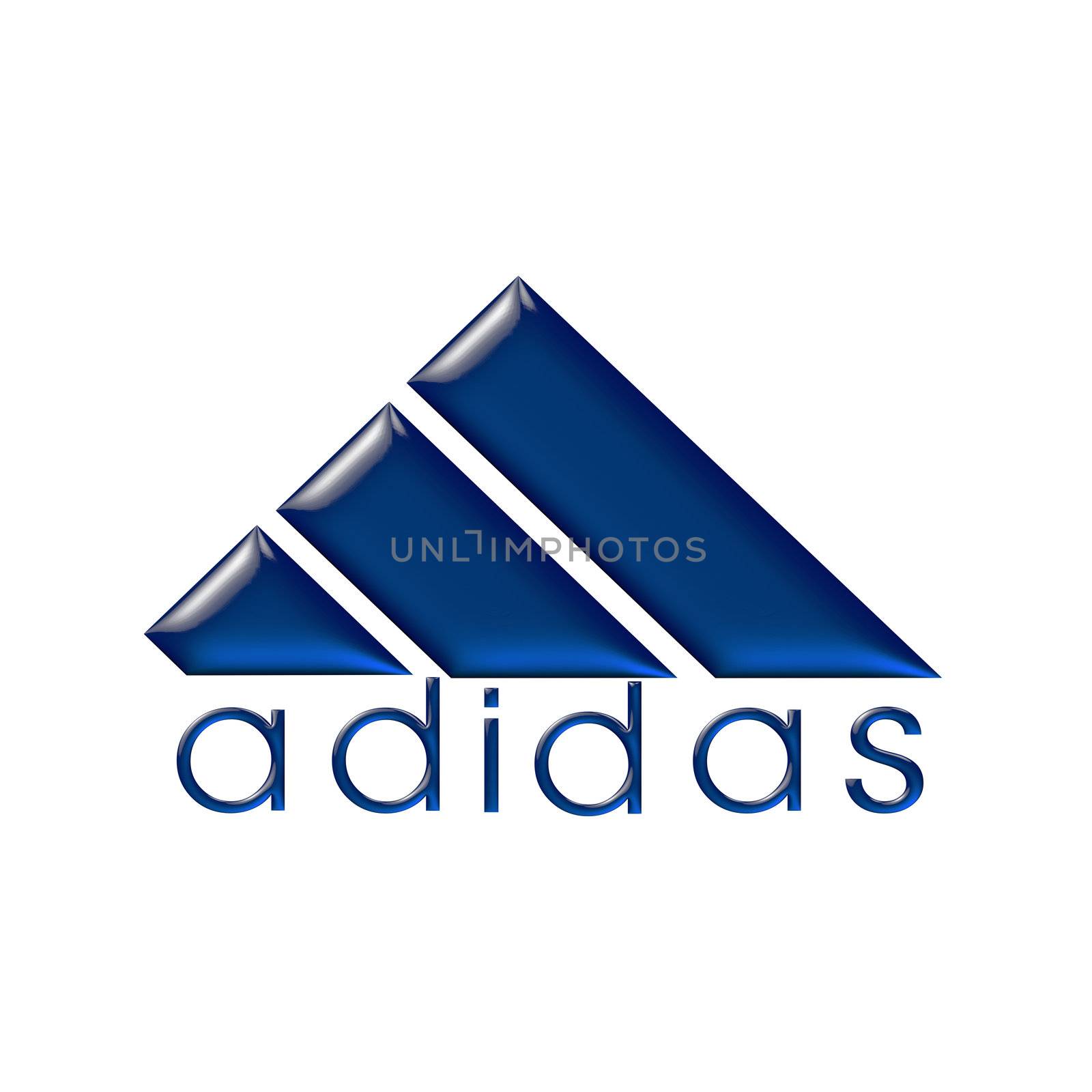 ADIDAS logo on tridimensional glossy blue on a white background