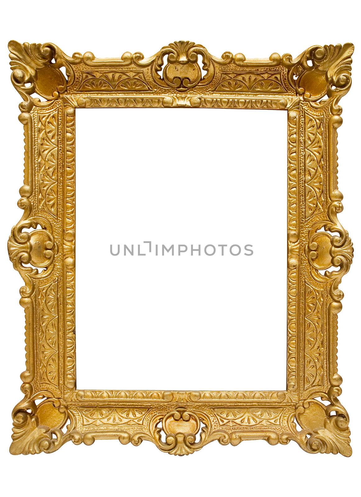 Old-fashioned baroque picture frame isolated on a white background. File contains clipping path.