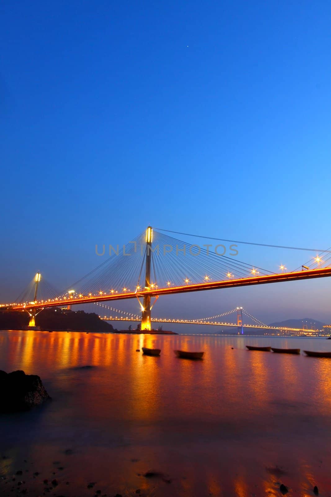 Ting Kau Bridge in Hong Kong at night by kawing921