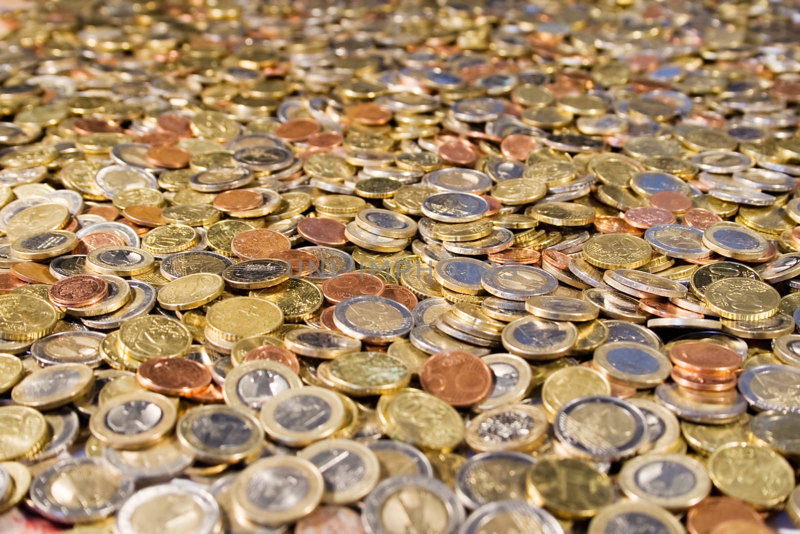 Heap of various coins.