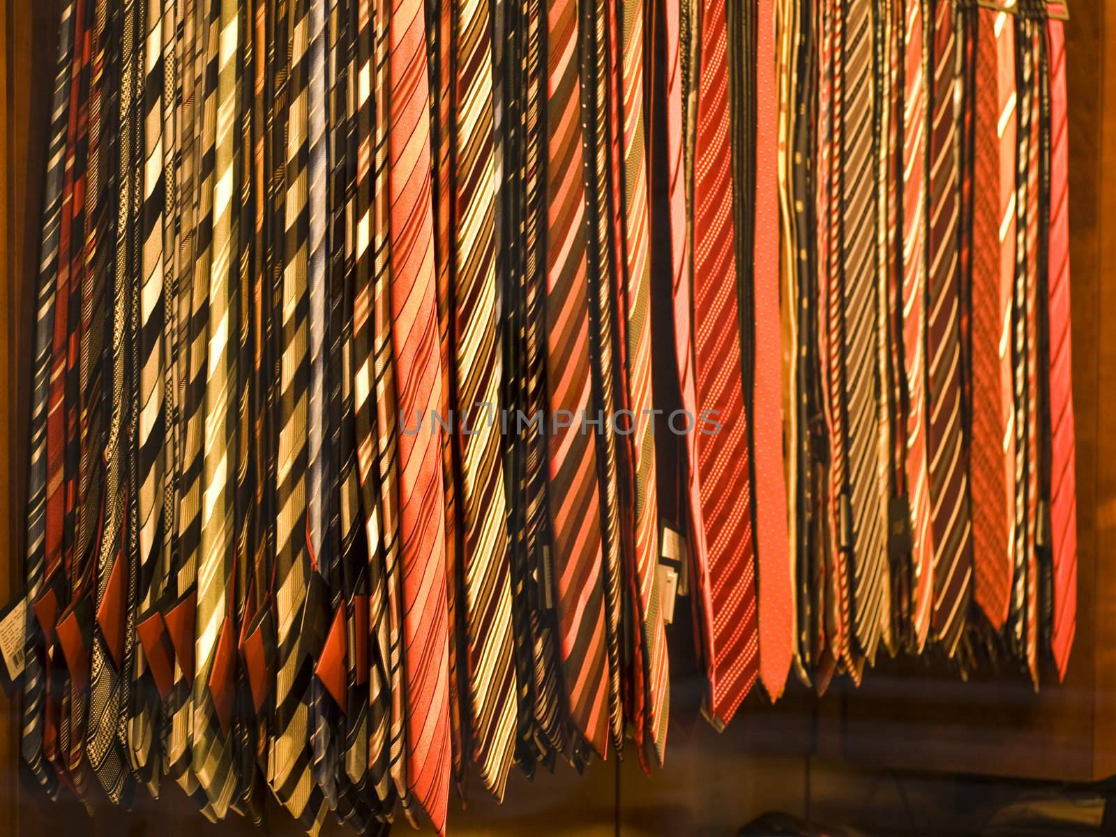 An expo of colourful ties in a market's stand