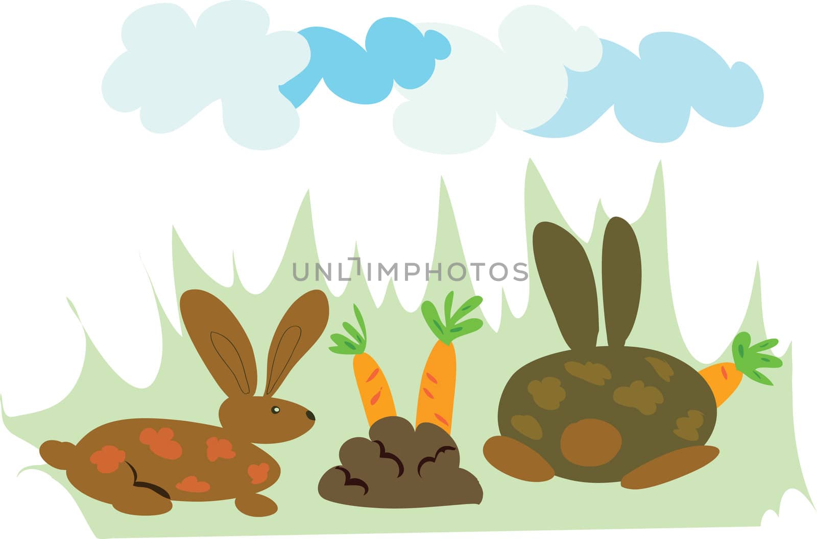two bunnies eating carrots