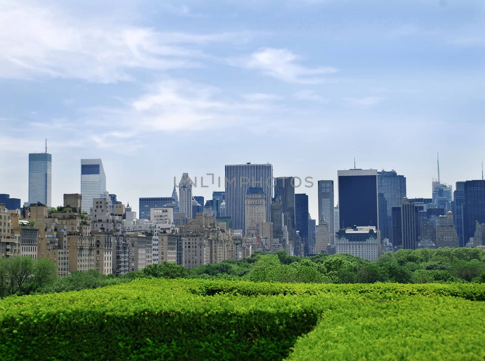 urban landscape of new york skyscrapers over blue sky