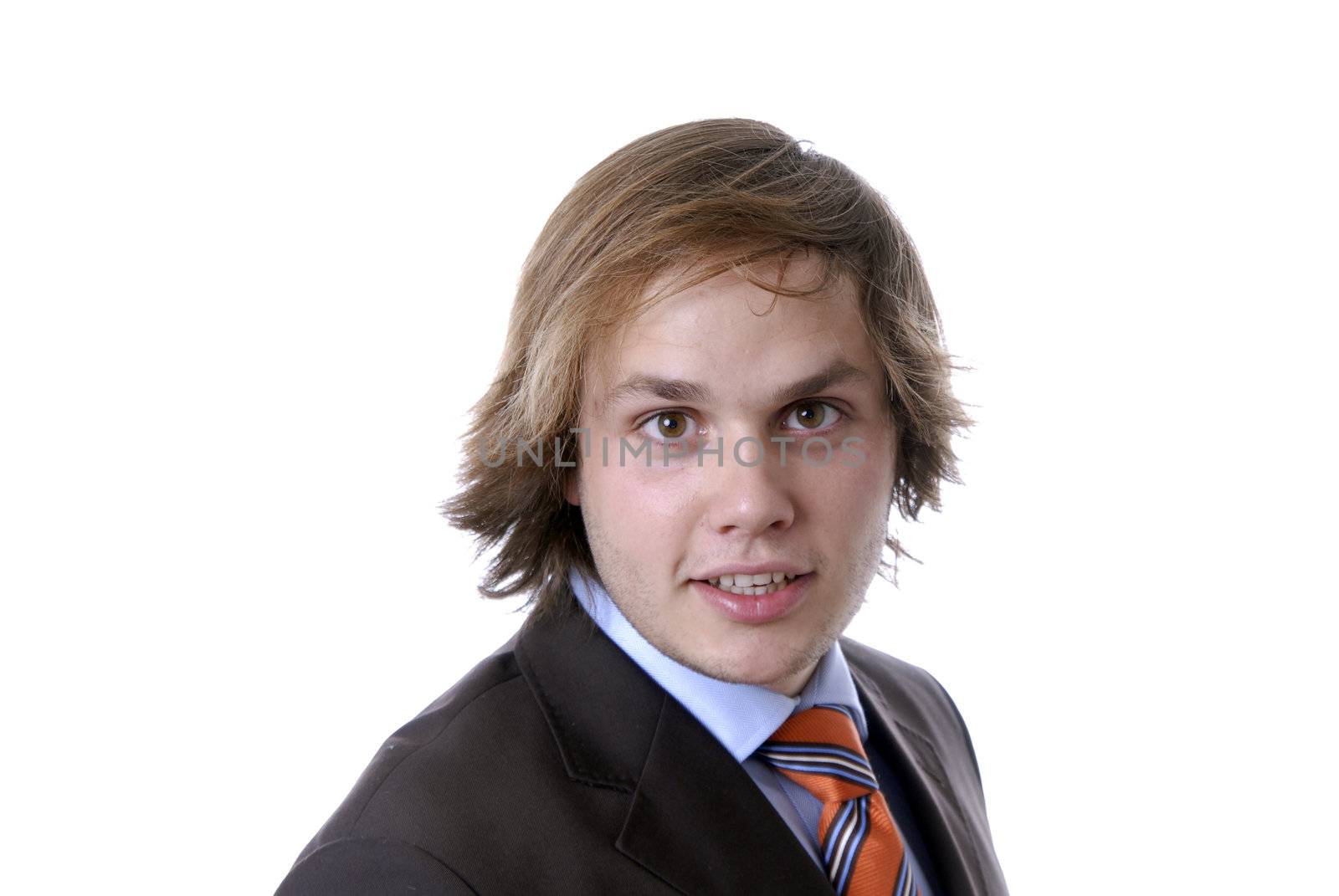 young business man standing on white background