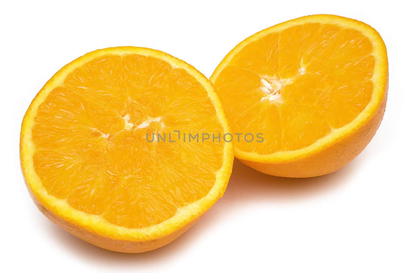 Halved orange isolated on a white background.