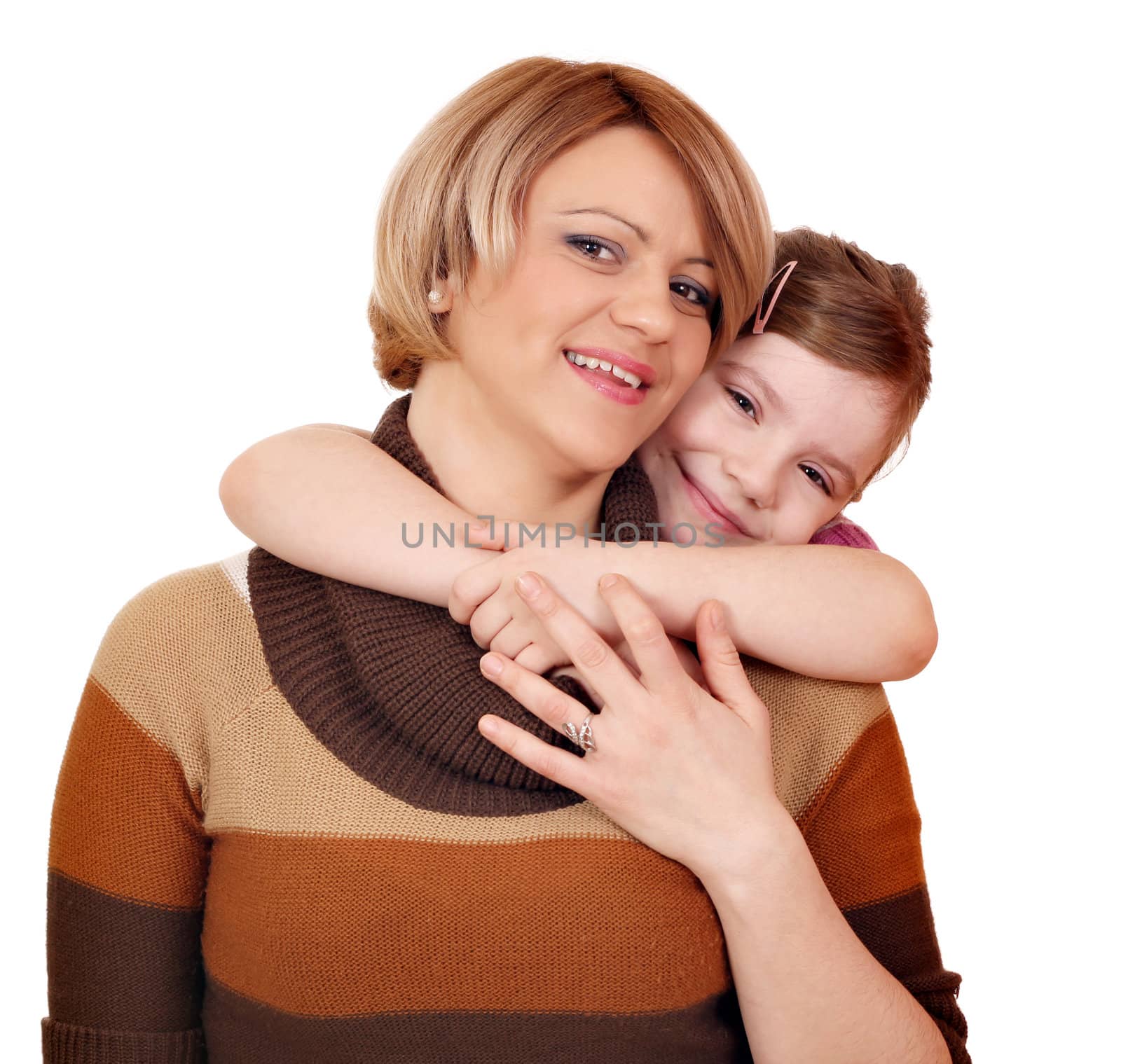 mother and daughter portrait on white  by goce