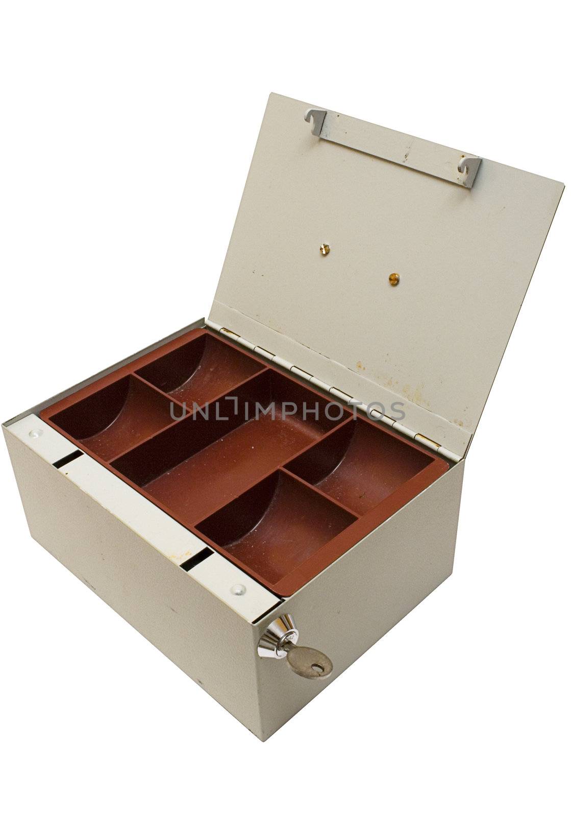 Empty old cash box isolated on a white background. File contains clipping path.
