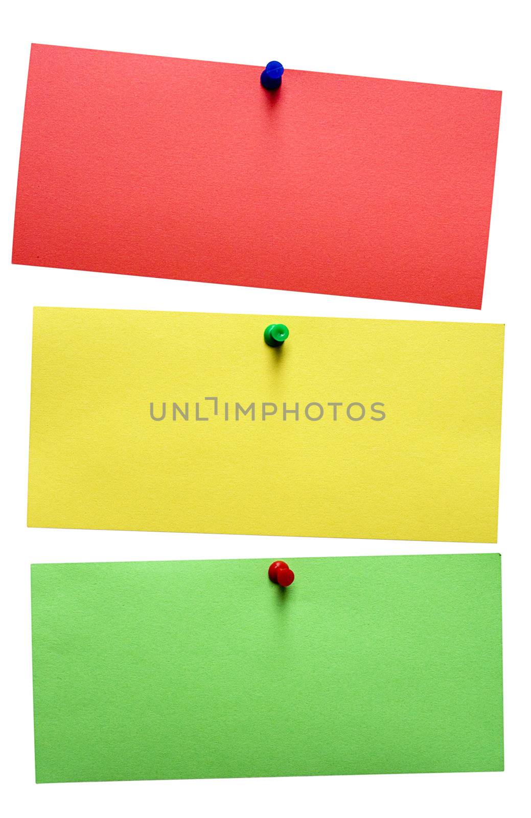 Red, yellow and green blank note isolated on a white background. File contains clipping path.