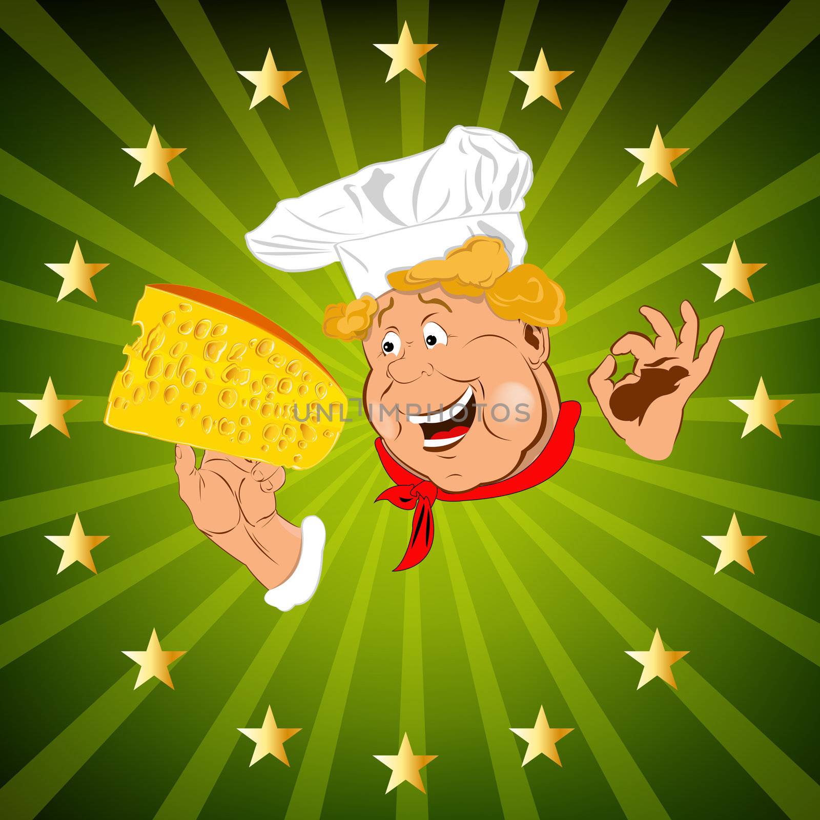 Funny Chef and Natural swiss dairy cheese.Emblem
