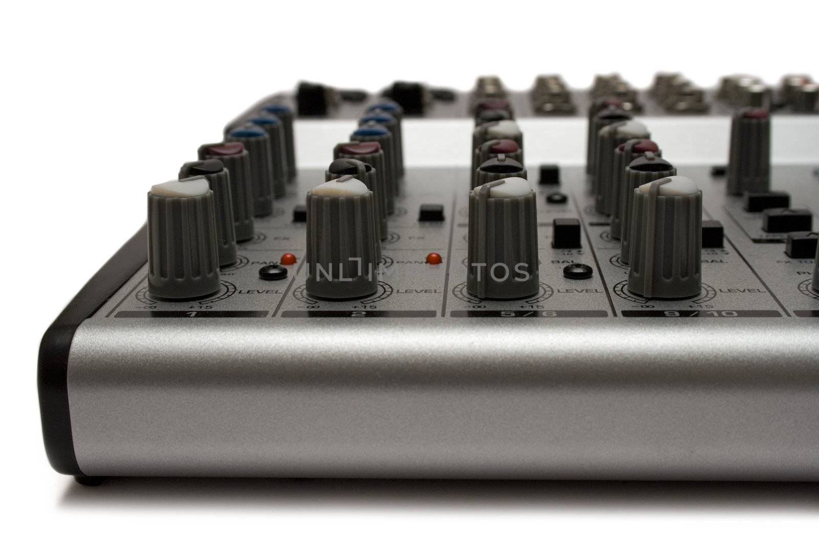 Metal mixing desk isolated on a white background.