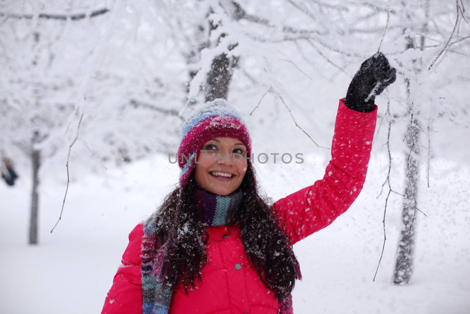 winter women close up portrait in frost forest