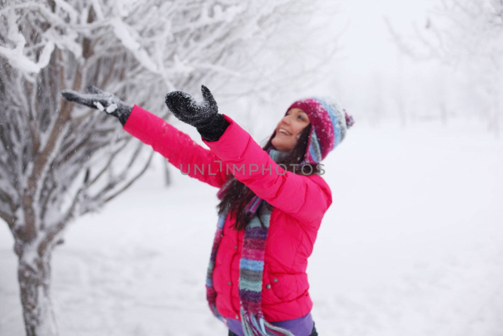 winter women close up portrait in frost forest