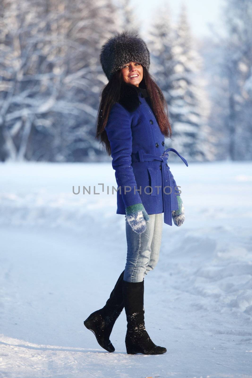 winter women close up portrait in frost forest