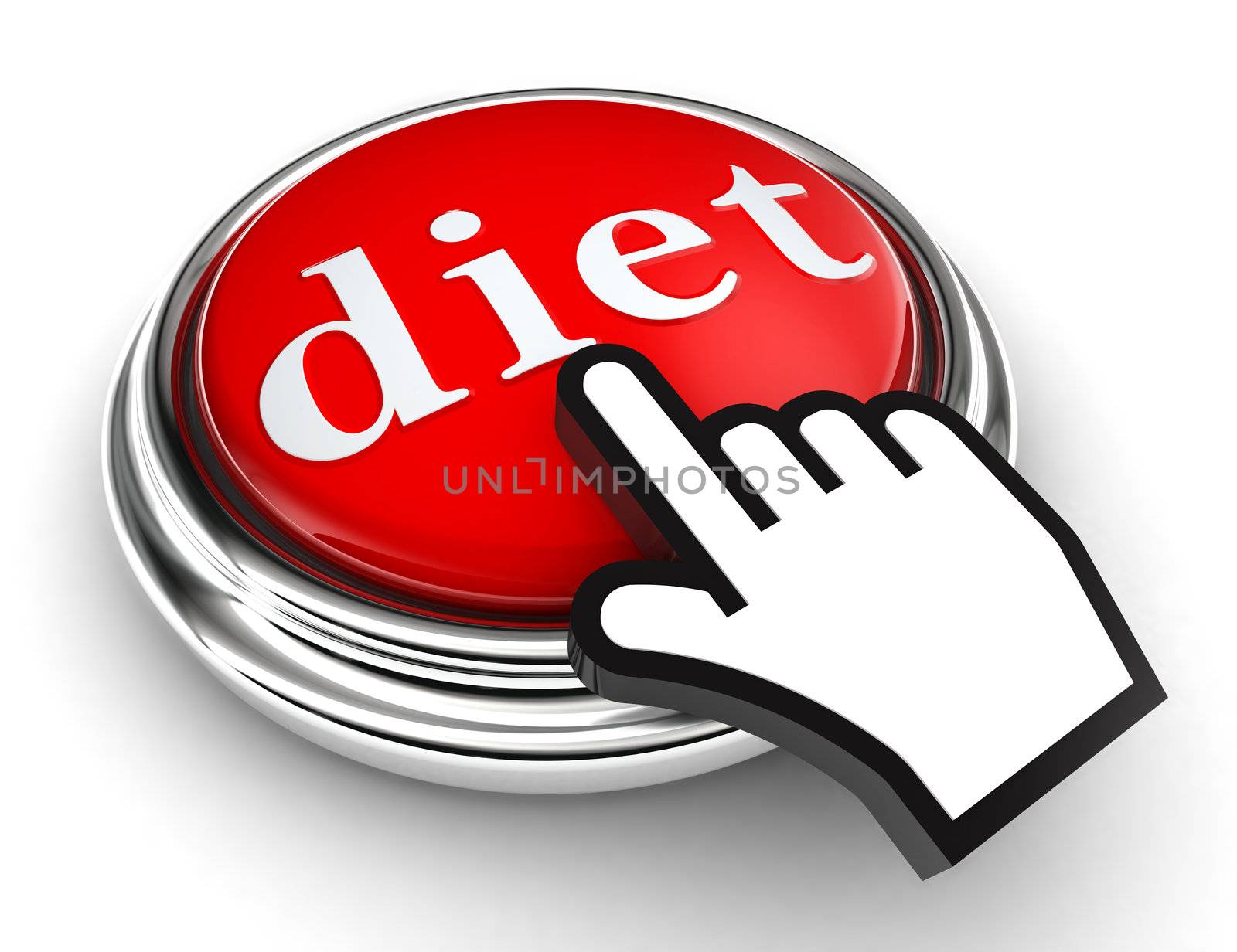 diet red button and cursor hand on white background. clipping paths included