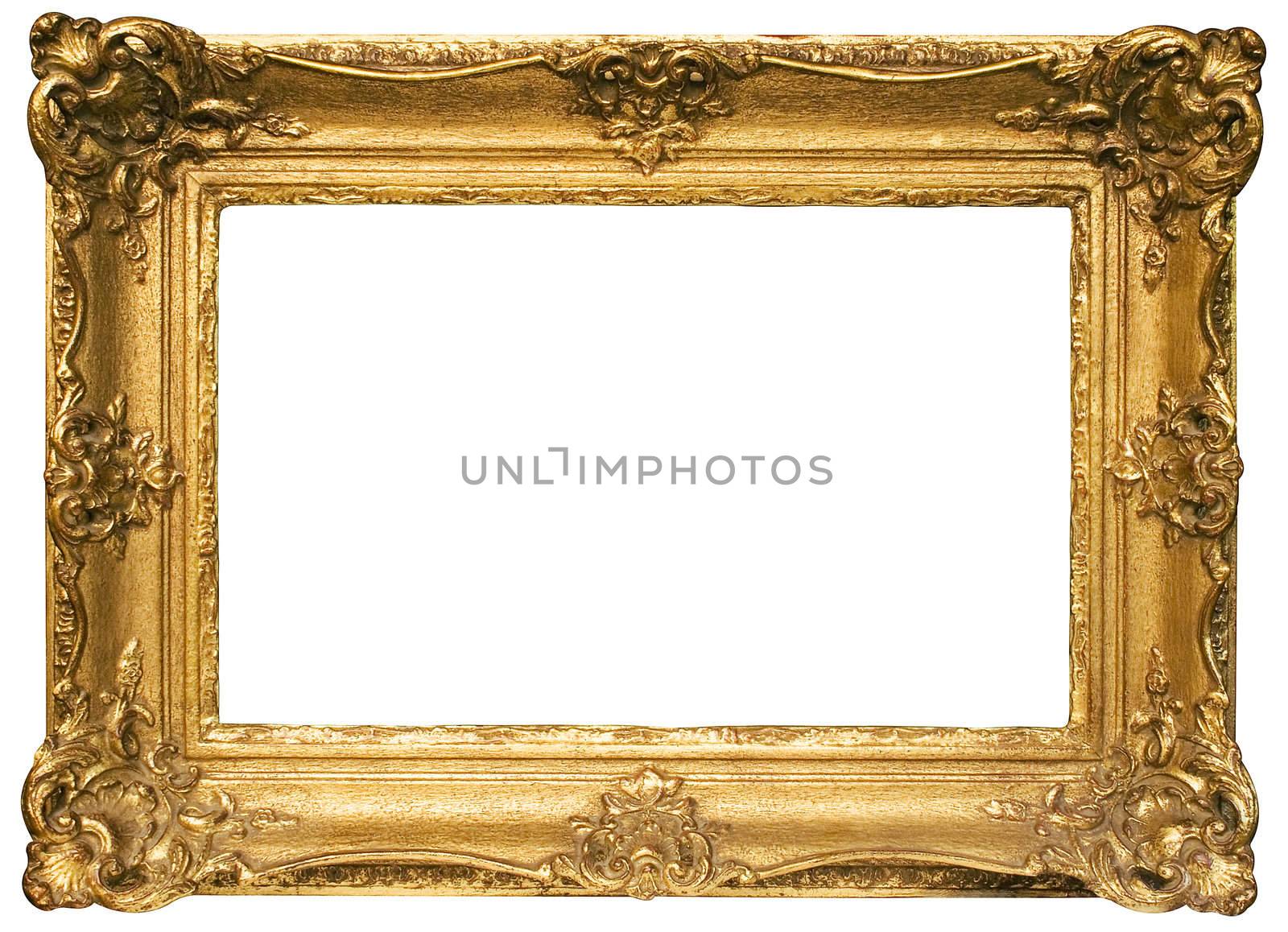 Antique golden picture frame isolated on a white background. File contains clipping path.