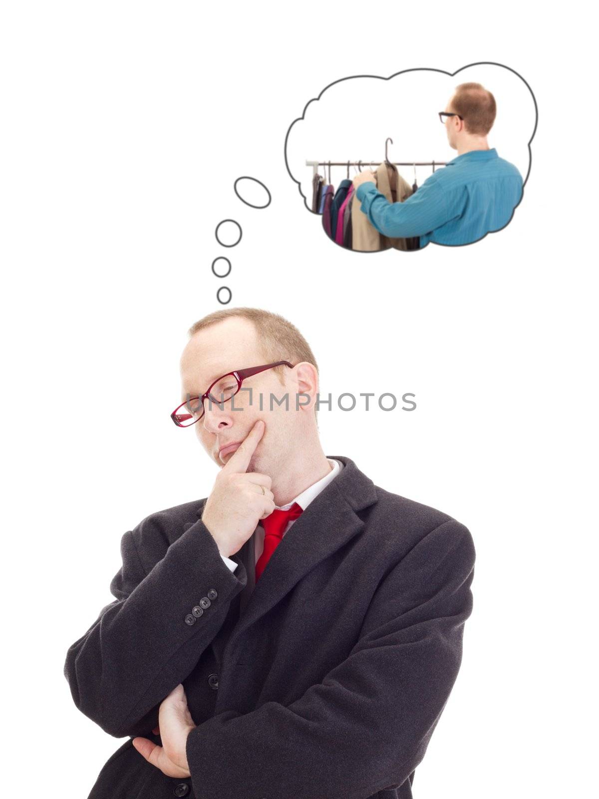 Businessman thinking of buying a new jacket