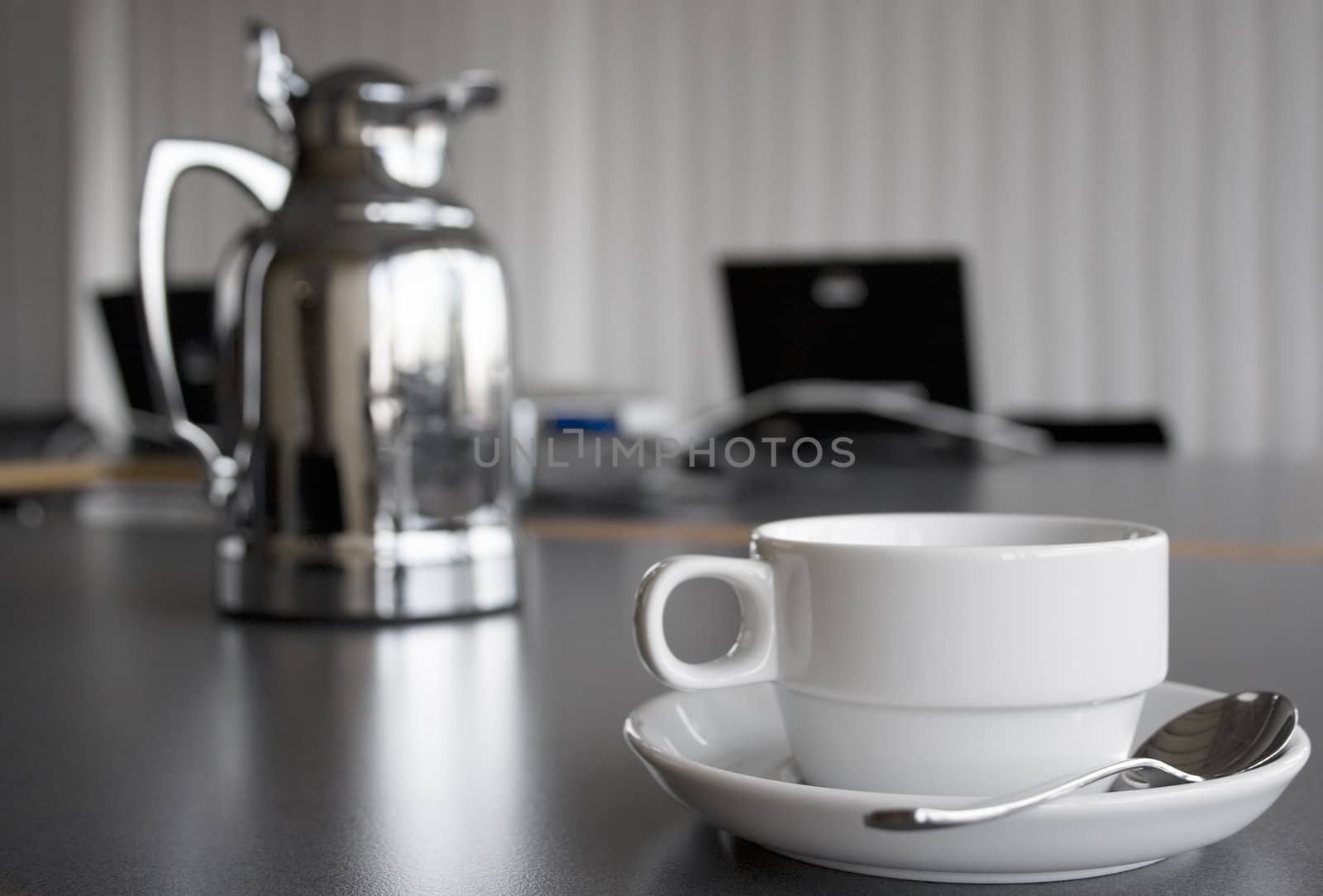 Cup and Coffee Pot on Desktop by winterling