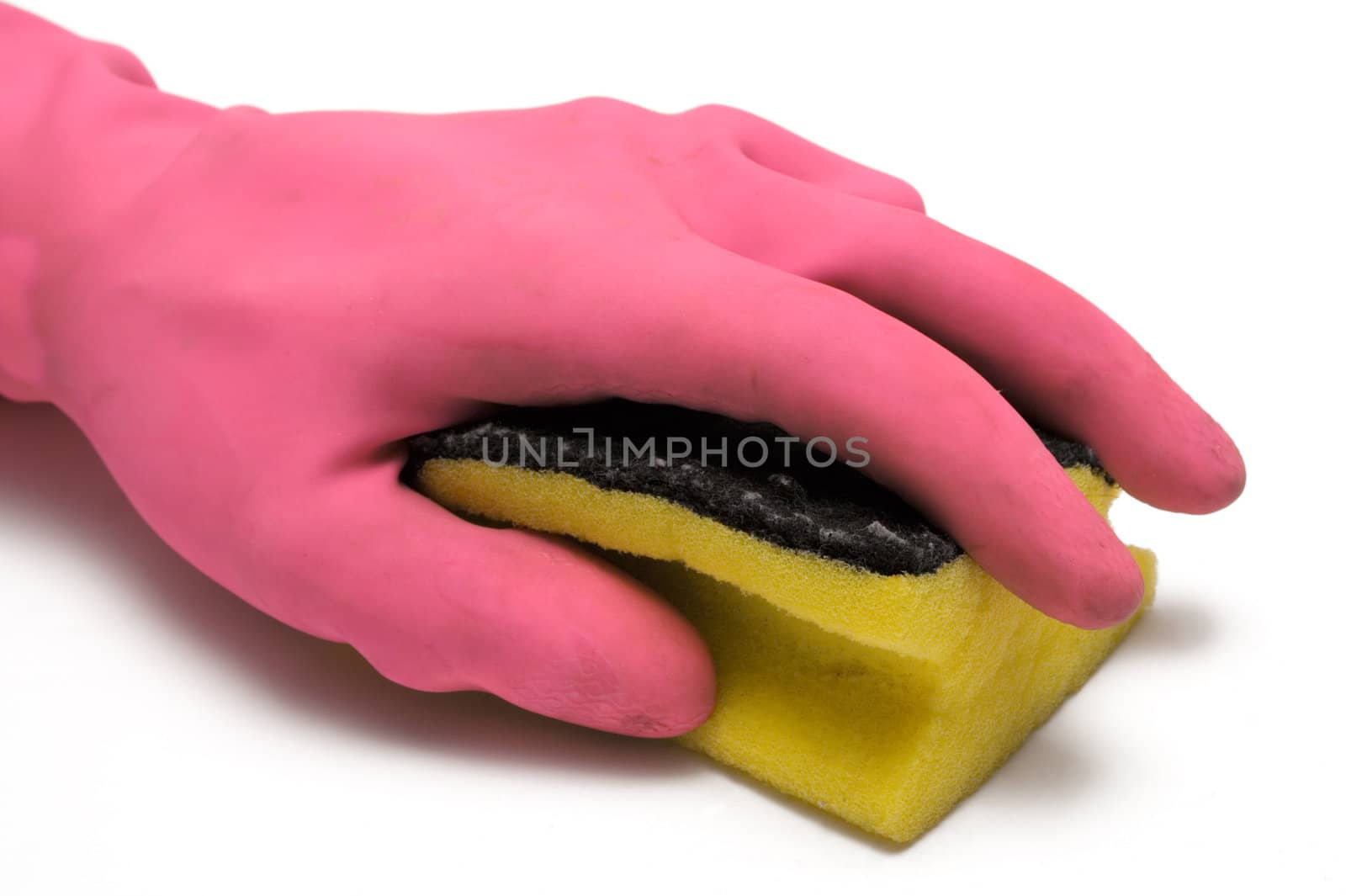 Person scrubbing isolated on a white background.